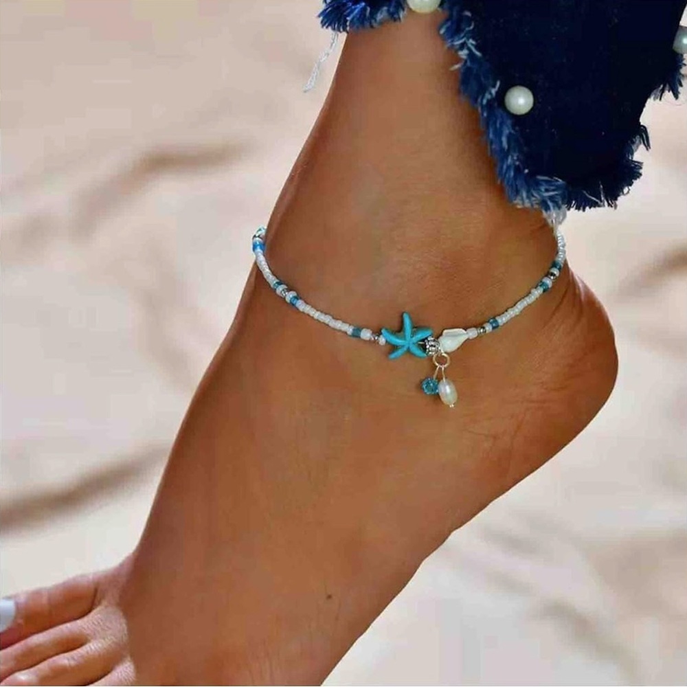 Turquoise Starfish Beaded Anklet Bracelet